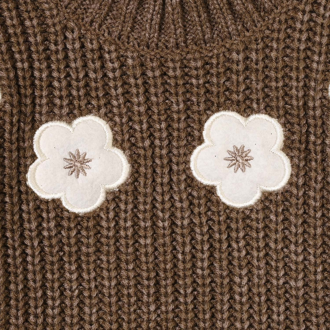 Infant Girls Acrylic Sweater-Quard Flower-BROWN