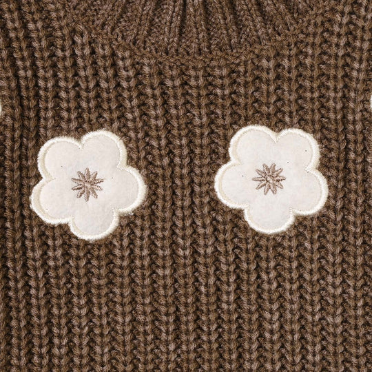 Infant Girls Acrylic Sweater-Quard Flower-BROWN