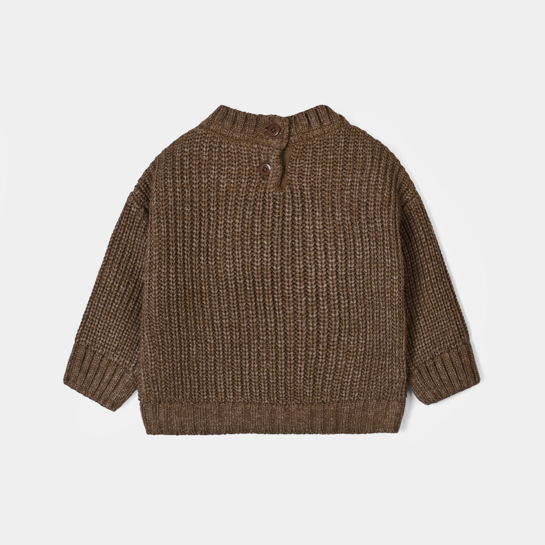 Infant Girls Acrylic Sweater-Quard Flower-BROWN