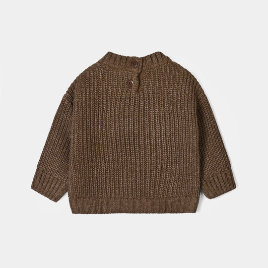 Infant Girls Acrylic Sweater-Quard Flower-BROWN