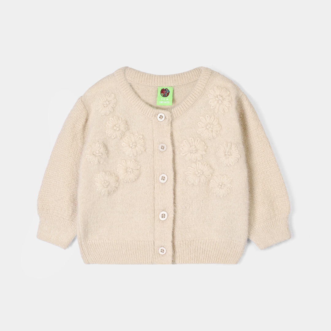 Infant Girls Feather-Acrylic Sweater-Tea Pink Flora-Off White
