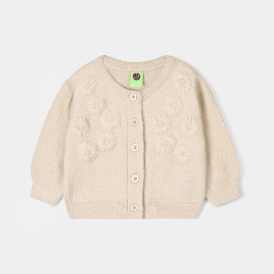 Infant Girls Feather-Acrylic Sweater-Tea Pink Flora-Off White