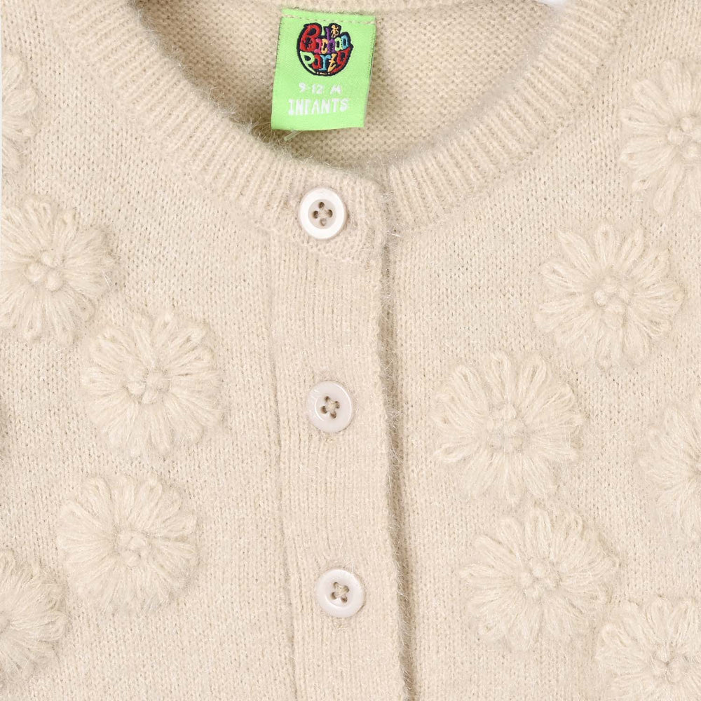 Infant Girls Feather-Acrylic Sweater-Tea Pink Flora-Off White
