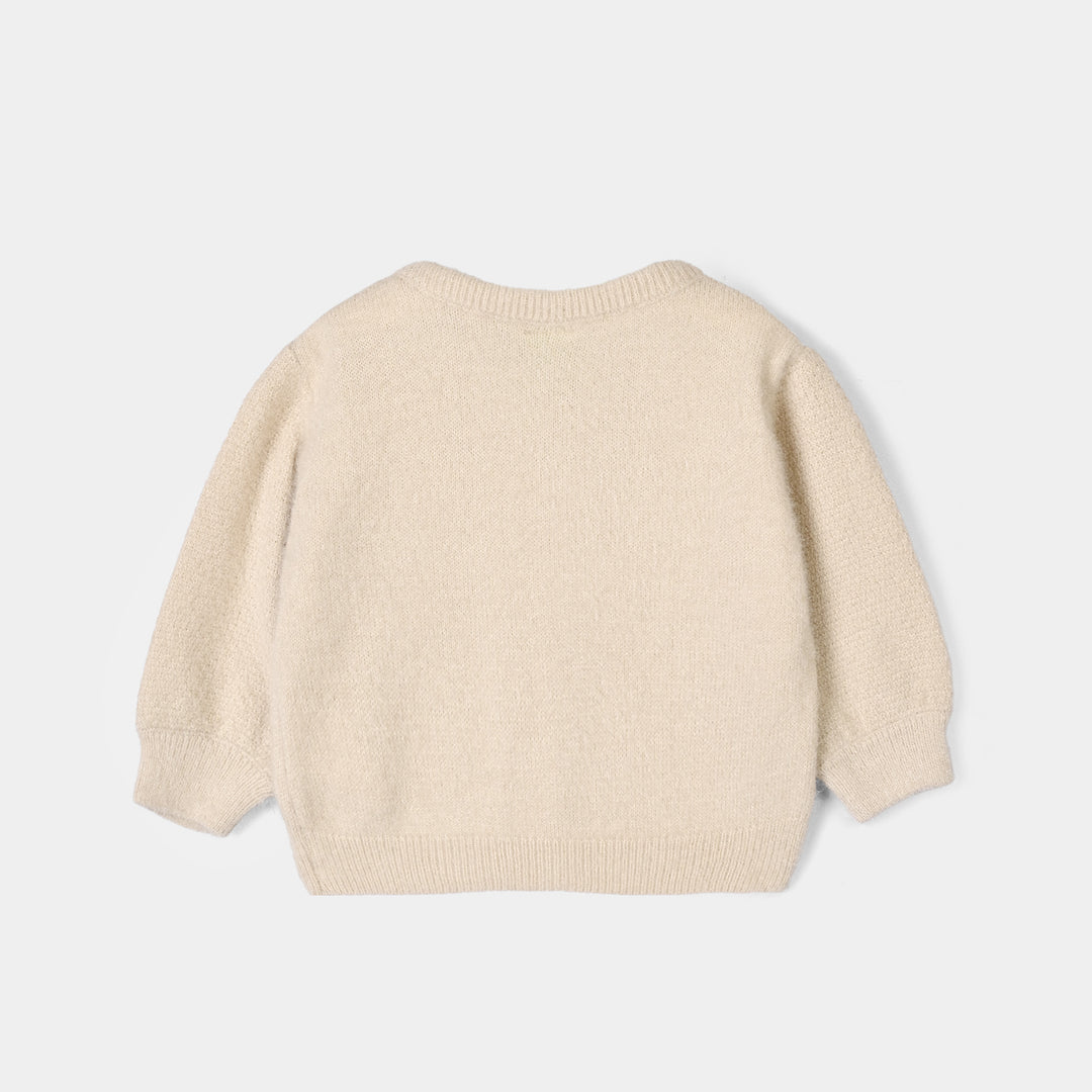 Infant Girls Feather-Acrylic Sweater-Tea Pink Flora-Off White