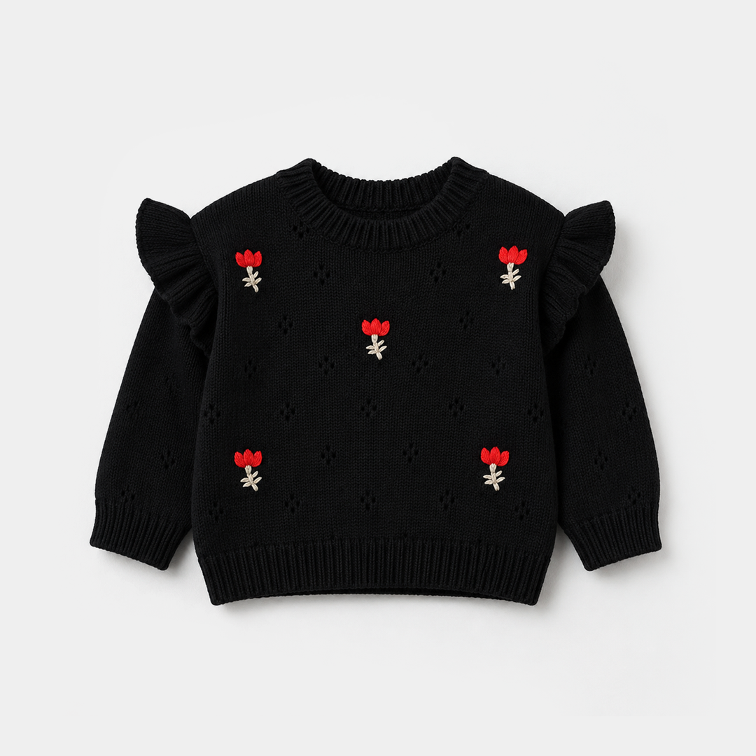 Infant Girls Acrylic Sweater - Rosie - Black