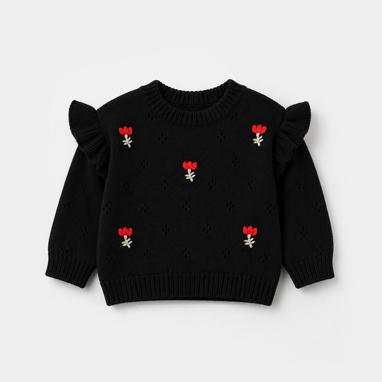 Infant Girls Acrylic Sweater - Rosie - Black