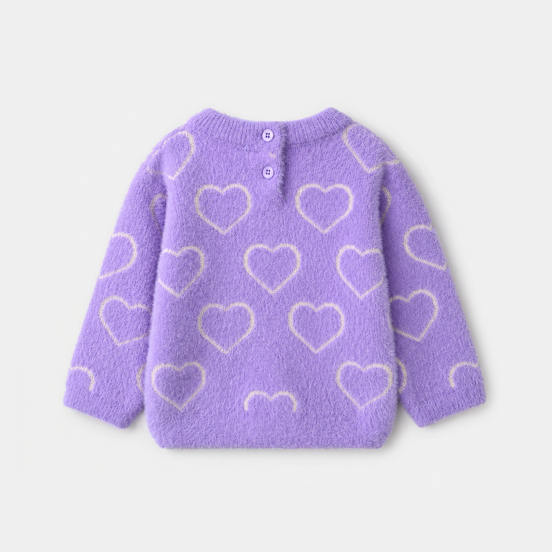 Infant Girls Feather - Acrylic Sweater - All Hearts - Lilac