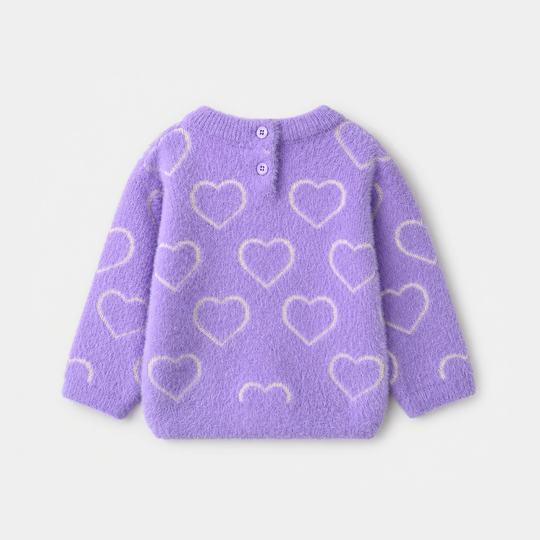 Infant Girls Feather - Acrylic Sweater - All Hearts - Lilac