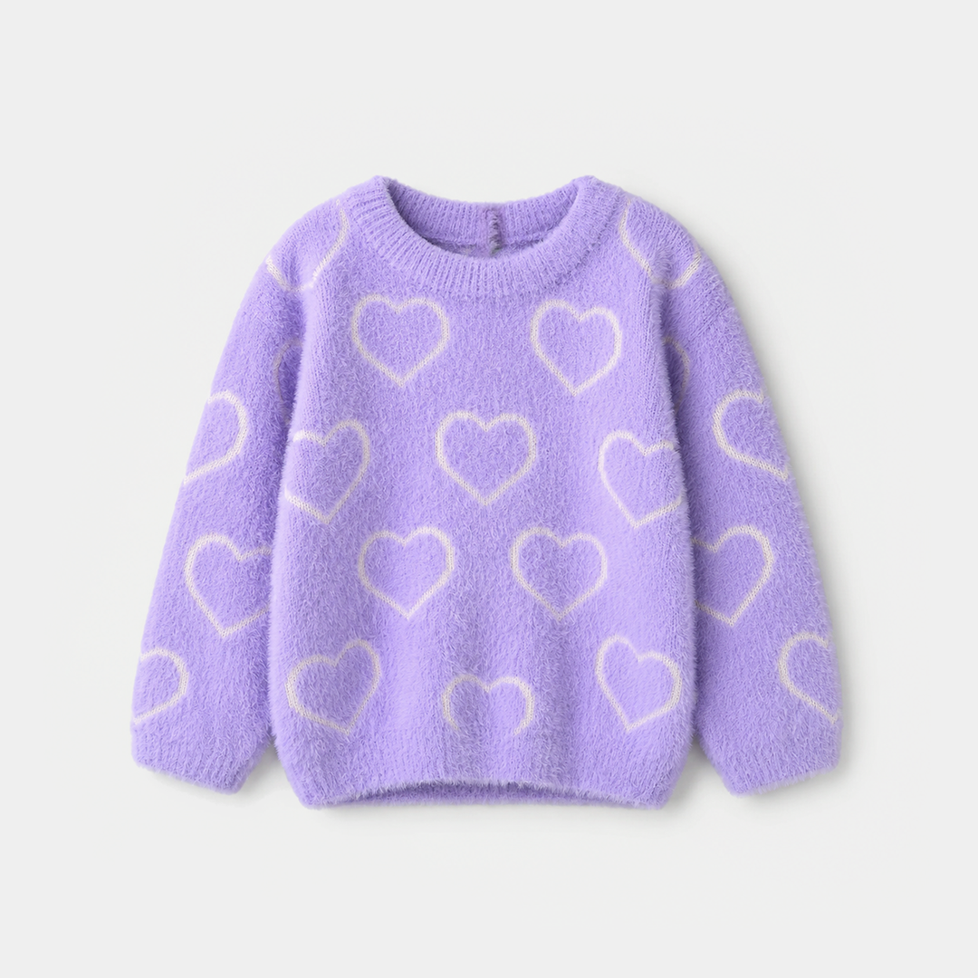 Infant Girls Feather - Acrylic Sweater - All Hearts - Lilac