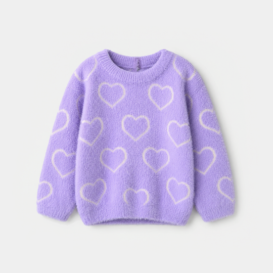 Infant Girls Feather - Acrylic Sweater - All Hearts - Lilac