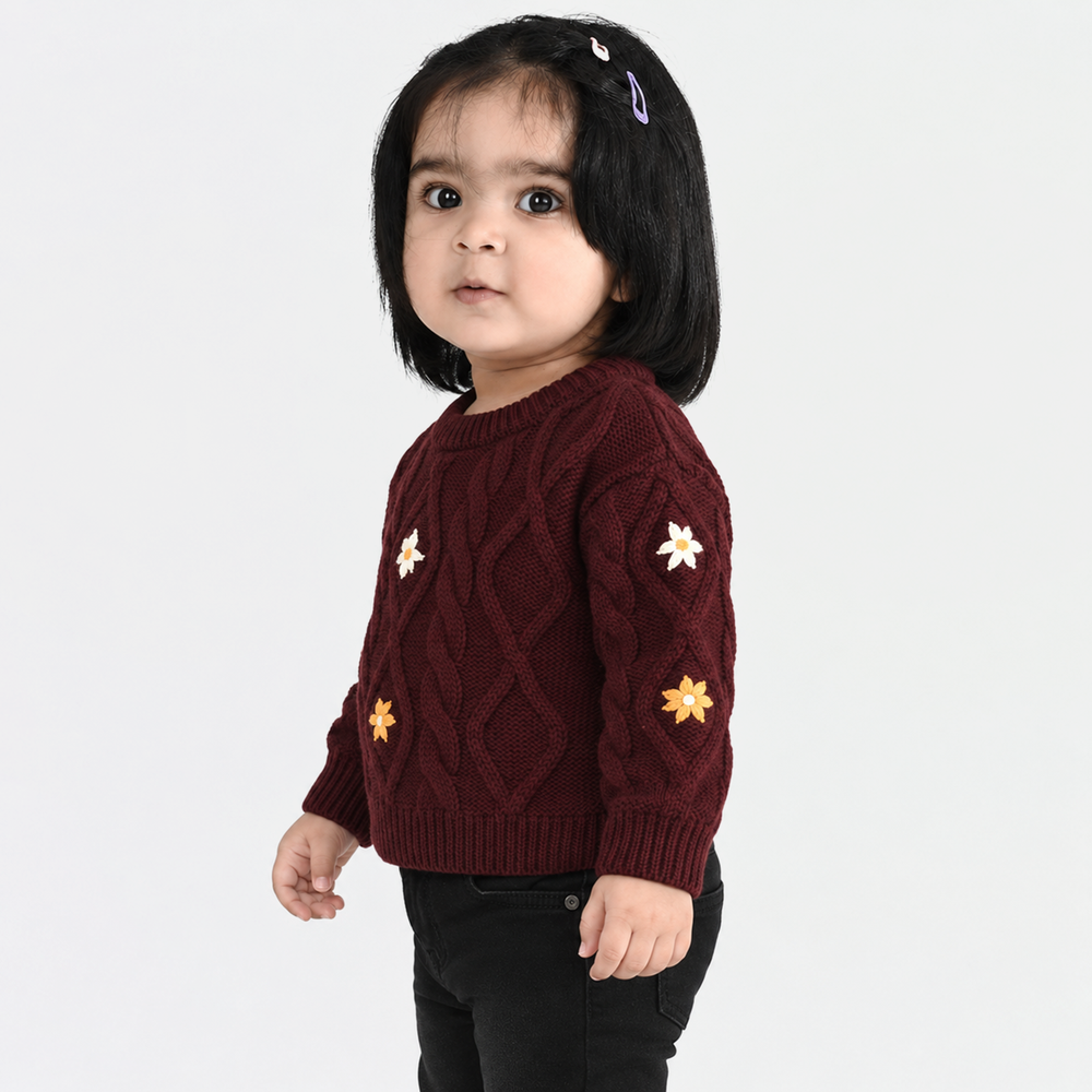 Infant Girls Acrylic Sweater-Fern-MAROON
