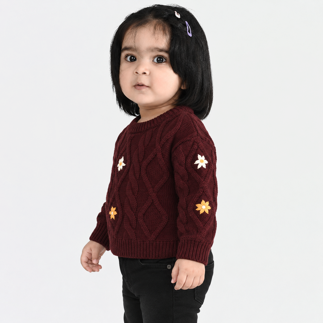 Infant Girls Acrylic Sweater-Fern-MAROON