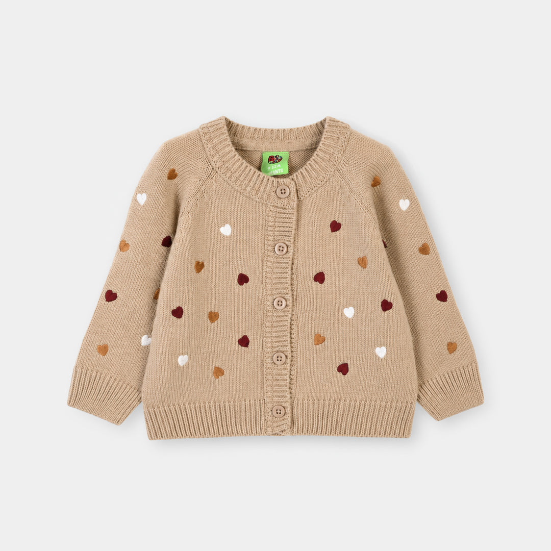 Infant Girls Acrylic Sweater-Hearted-BEIGE