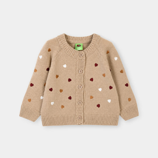 Infant Girls Acrylic Sweater-Hearted-BEIGE