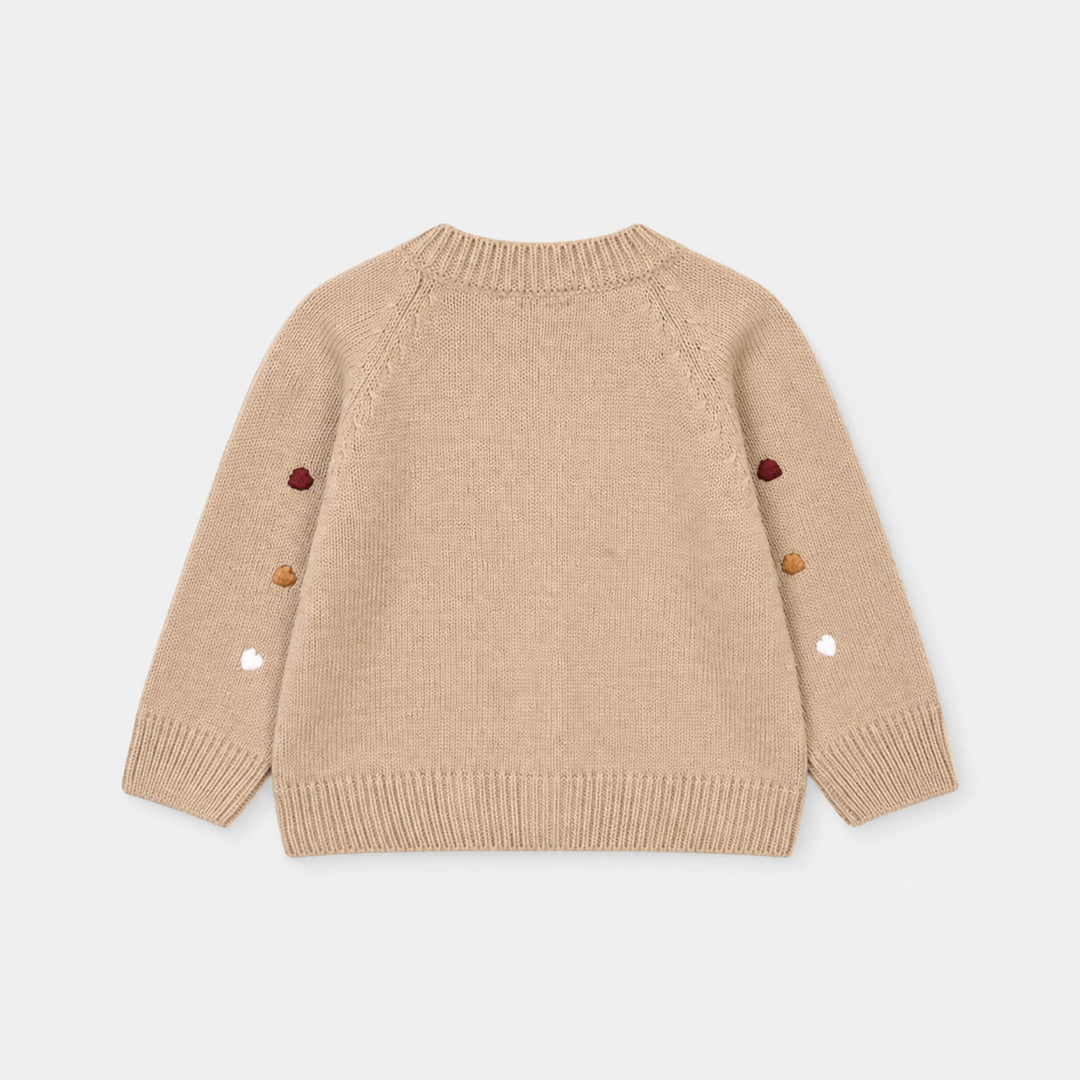 Infant Girls Acrylic Sweater-Hearted-BEIGE
