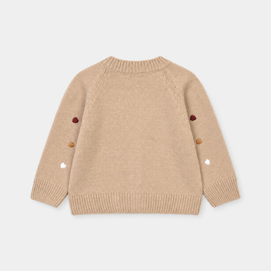 Infant Girls Acrylic Sweater-Hearted-BEIGE