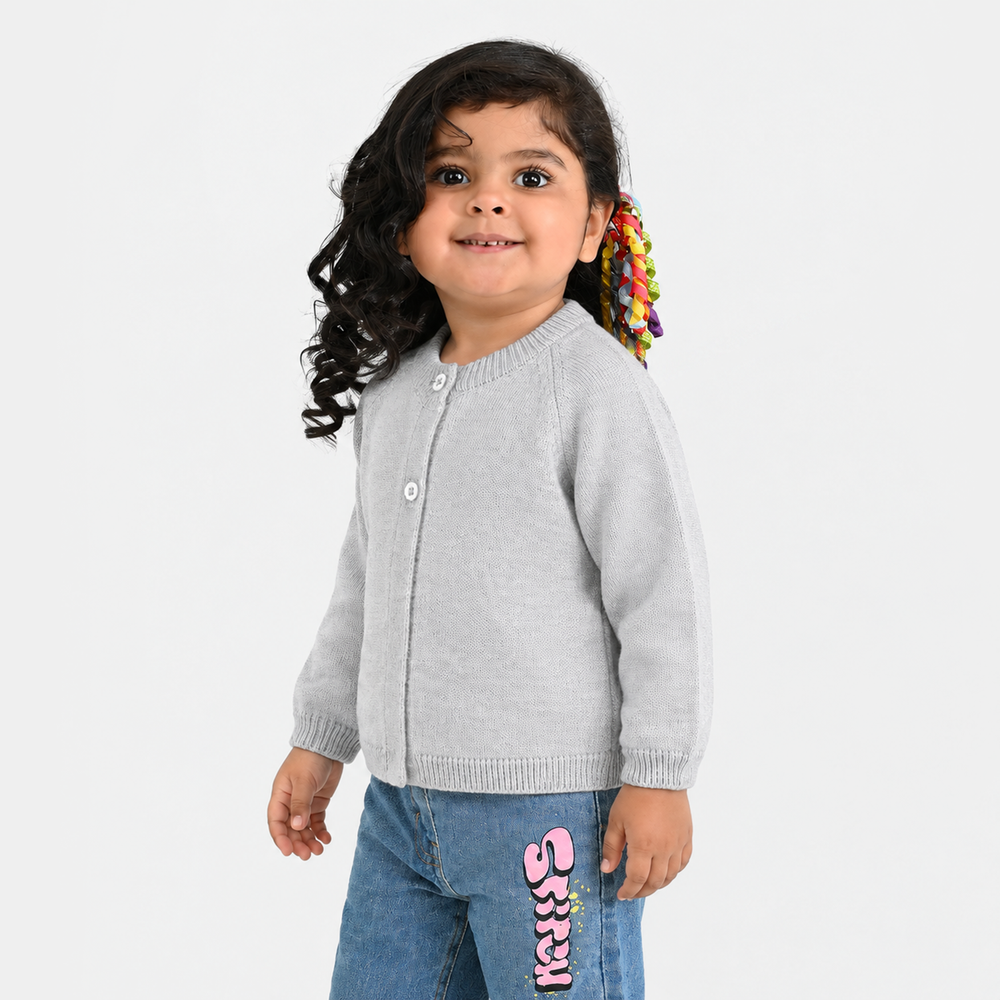 Infant Girls Acrylic Sweater-Cardigan-Lt.Grey