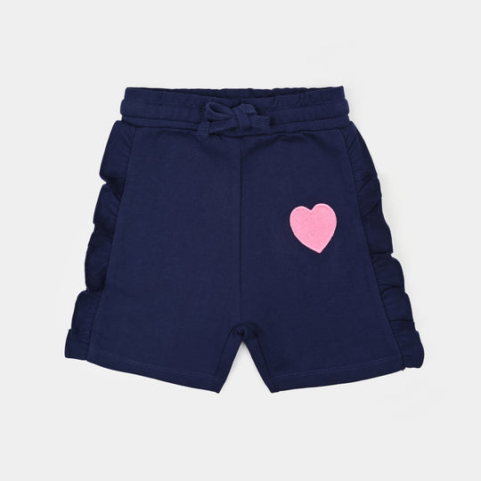 Girls Cotton Terry Short Hearts-Navy Blue