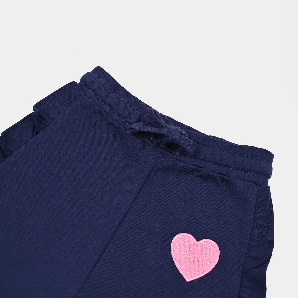 Girls Cotton Terry Short Hearts-Navy Blue