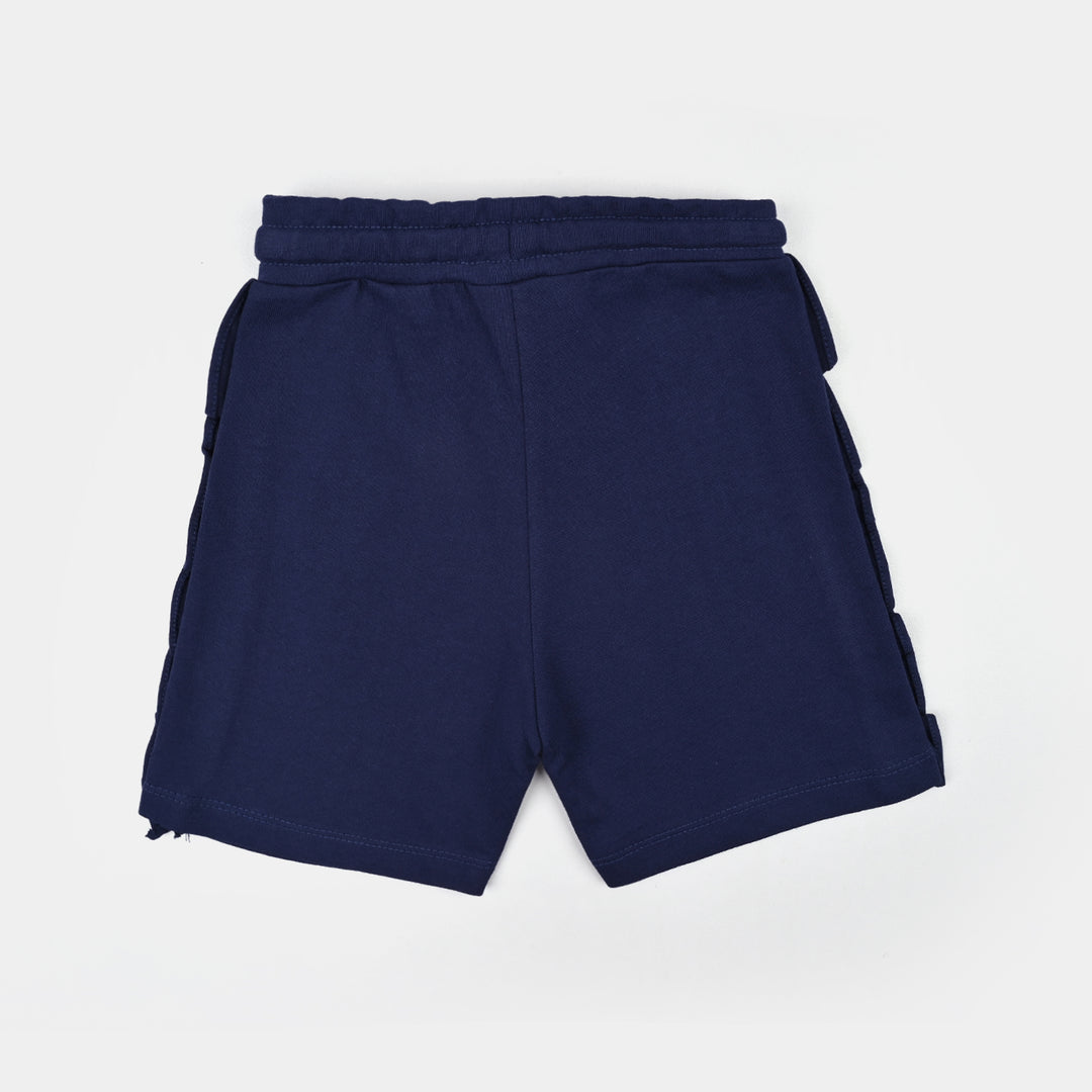 Girls Cotton Terry Short Hearts-Navy Blue