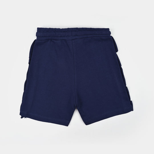 Girls Cotton Terry Short Hearts-Navy Blue