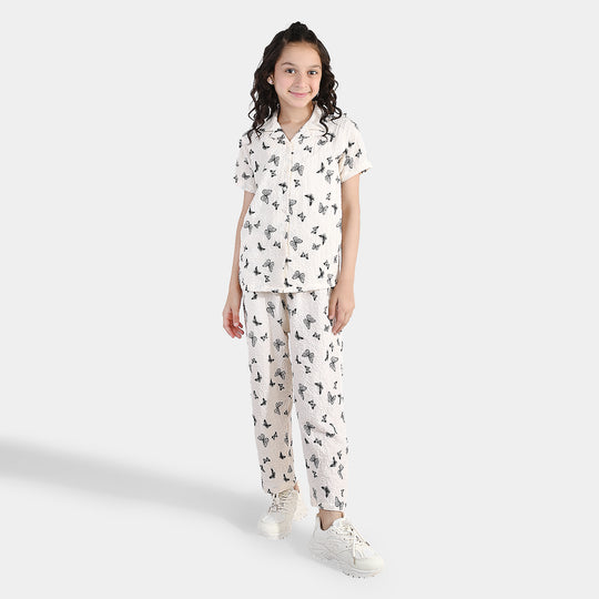 Girls Linen Viscose Nightwear Butterfly