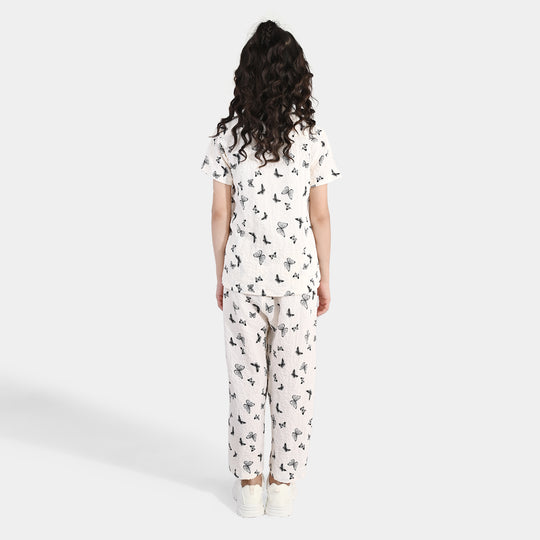 Girls Linen Viscose Nightwear Butterfly