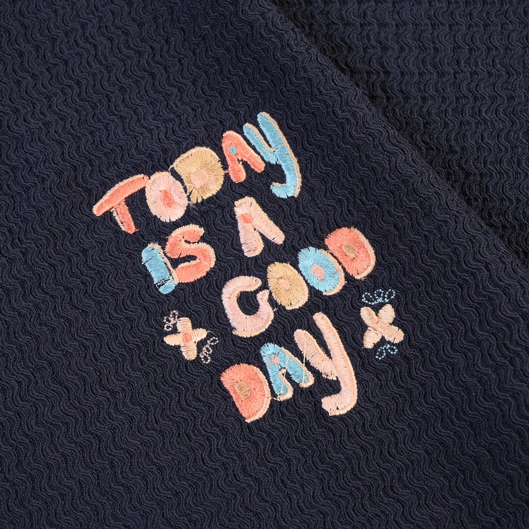Girls Knitted Crinckle T Shirt A Good Day-Blue