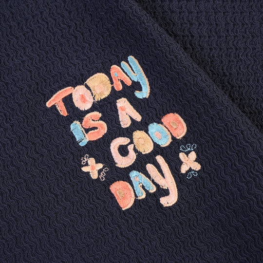 Girls Knitted Crinckle T Shirt A Good Day-Blue