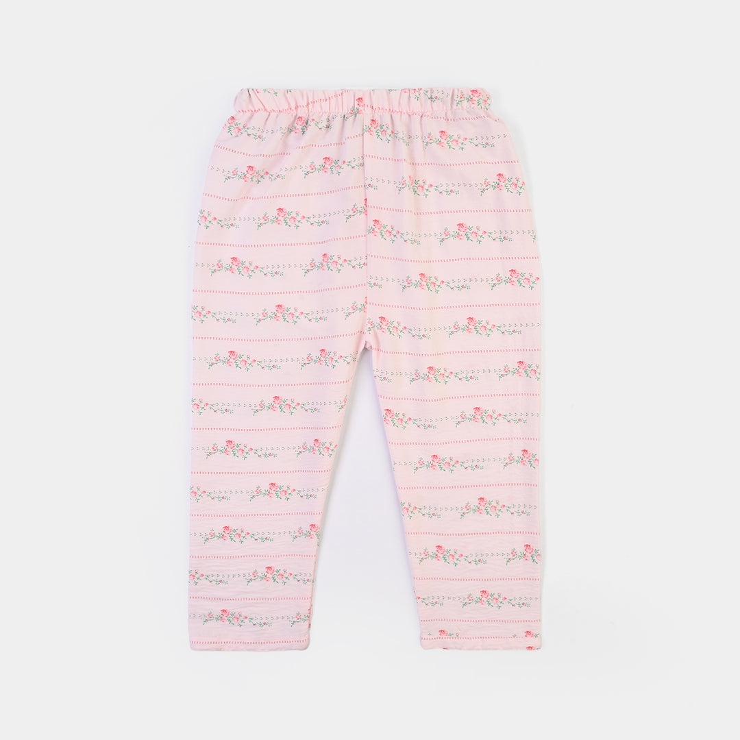 Girls Linen Viscose Nightwear-Stripe & Rose-Light Pink