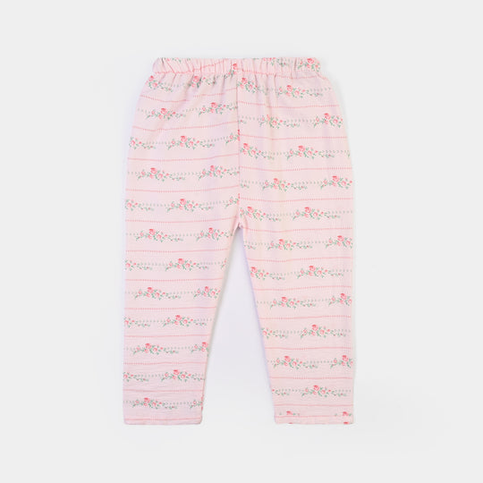 Girls Linen Viscose Nightwear-Stripe & Rose-Light Pink