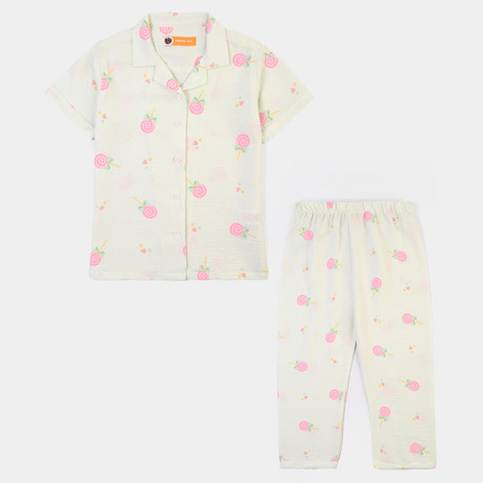 Girls Linen Viscose Nightwear-Heart & Bow