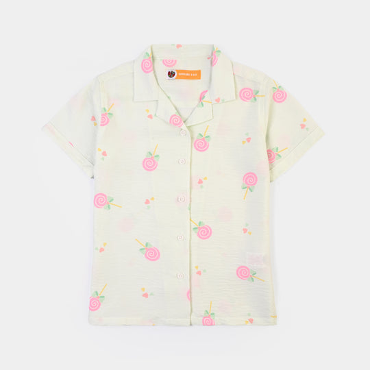 Girls Linen Viscose Nightwear-Heart & Bow