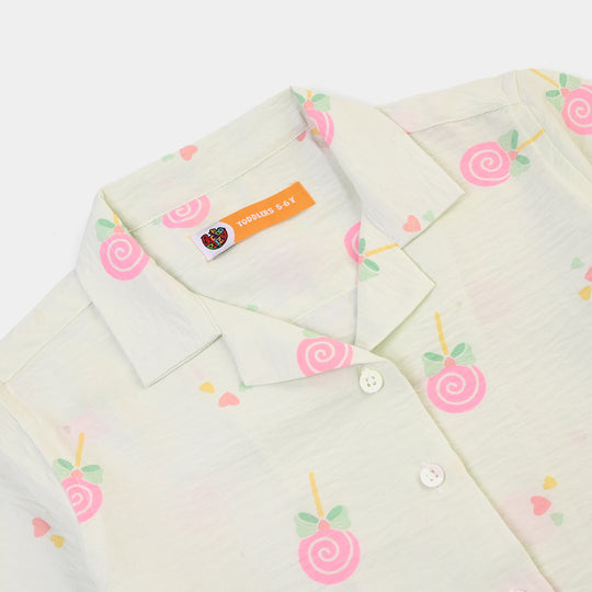 Girls Linen Viscose Nightwear-Heart & Bow