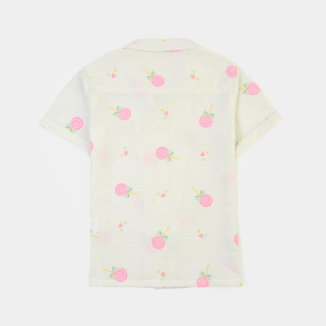 Girls Linen Viscose Nightwear-Heart & Bow