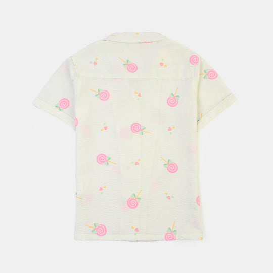 Girls Linen Viscose Nightwear-Heart & Bow