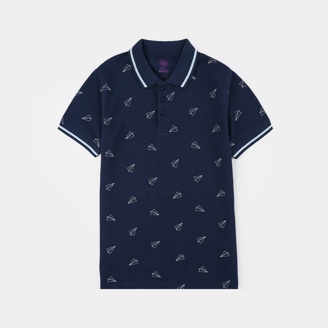 Boys Cotton PK Polo Plane-NAVY