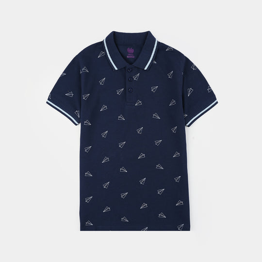 Boys Cotton PK Polo Plane-NAVY