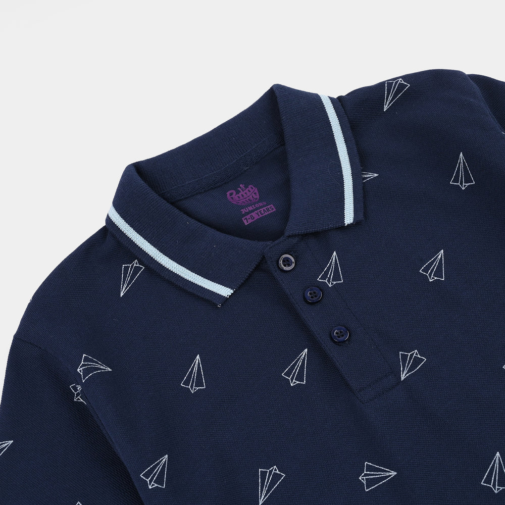 Boys Cotton PK Polo Plane-NAVY