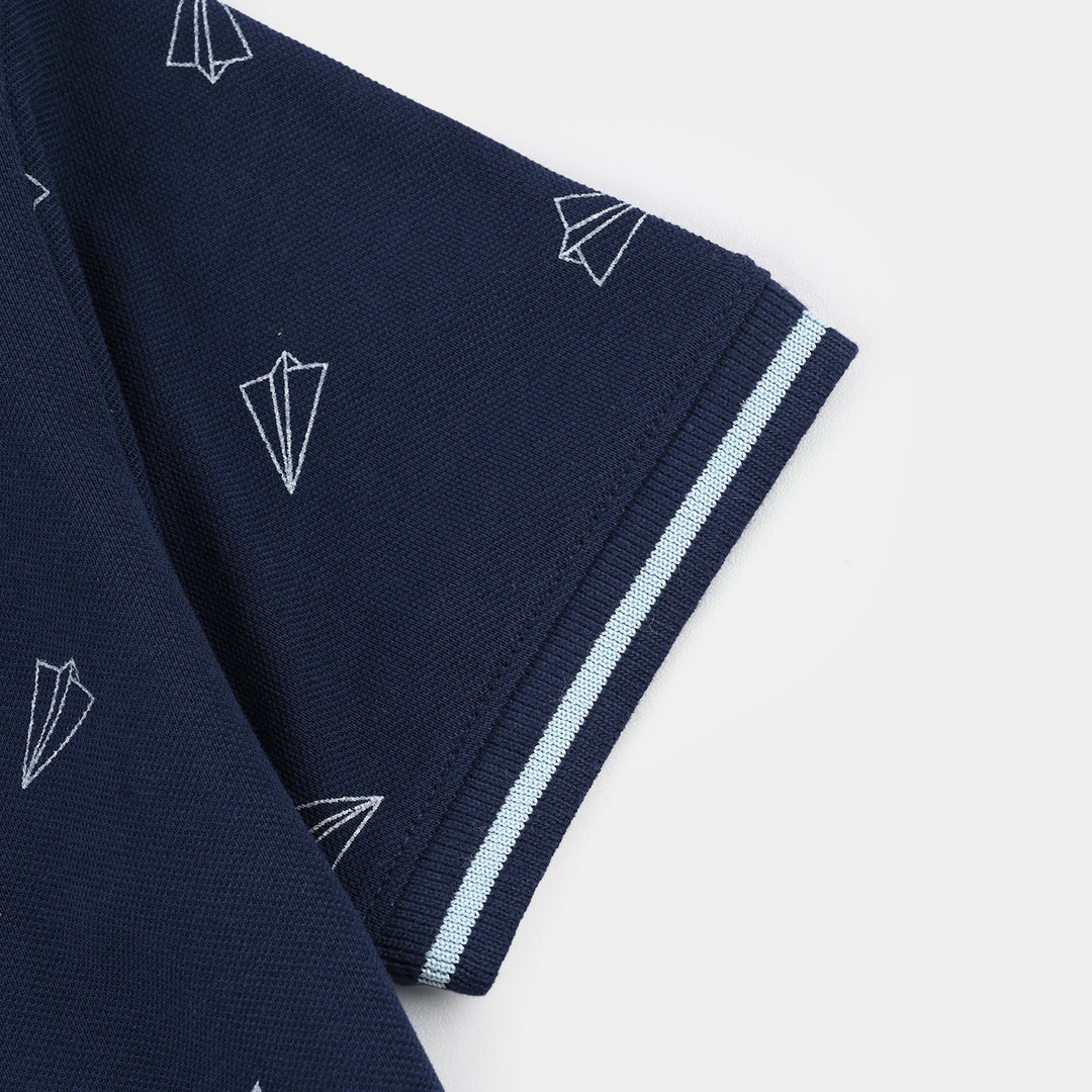 Boys Cotton PK Polo Plane-NAVY