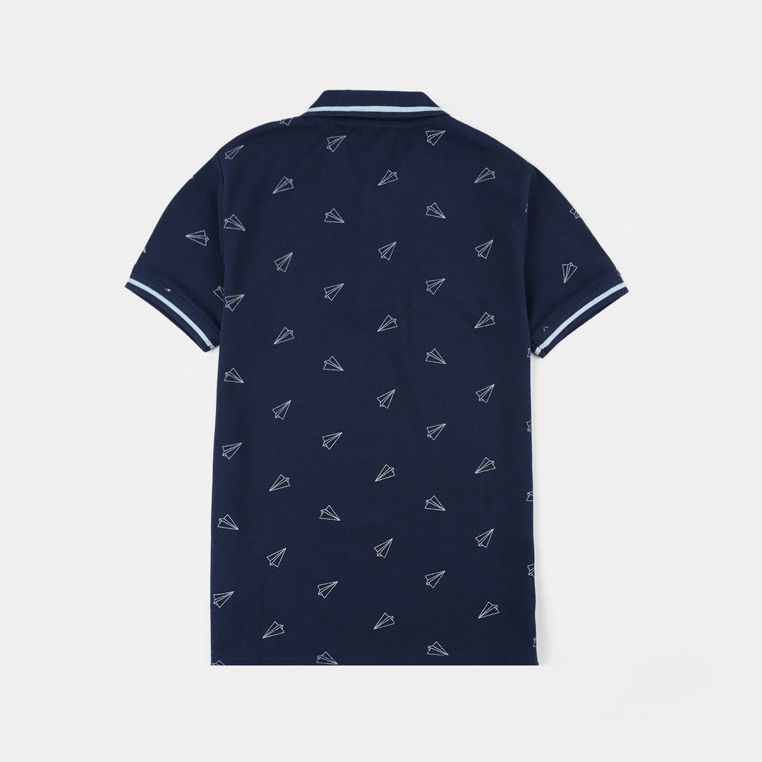 Boys Cotton PK Polo Plane-NAVY