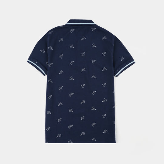 Boys Cotton PK Polo Plane-NAVY
