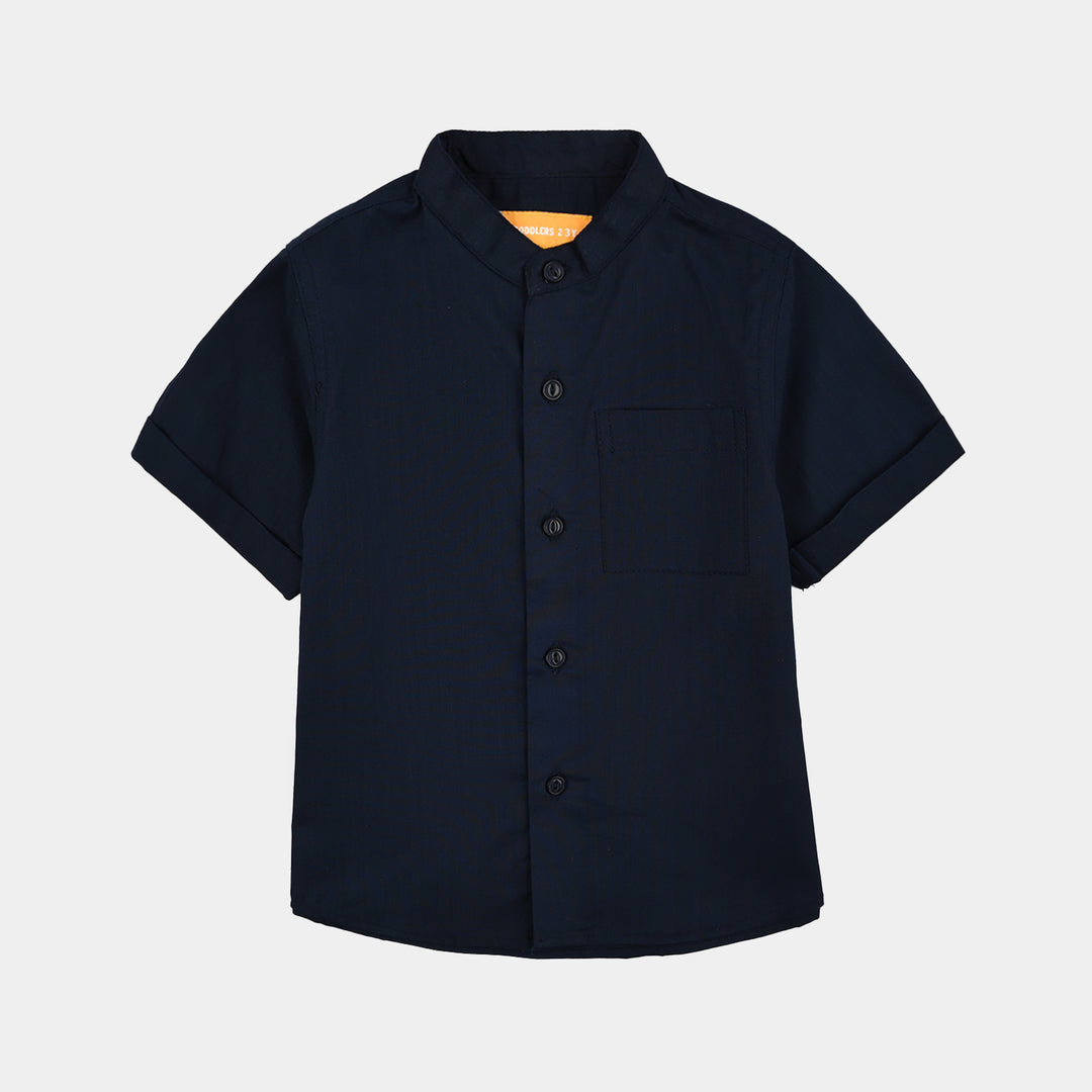 Boys Cotton Slub Casual Shirt H/S Rules-NAVY