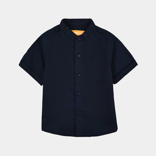Boys Cotton Slub Casual Shirt H/S Rules-NAVY