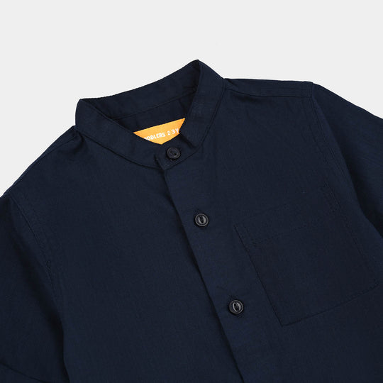 Boys Cotton Slub Casual Shirt H/S Rules-NAVY