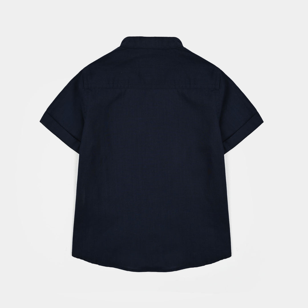 Boys Cotton Slub Casual Shirt H/S Rules-NAVY