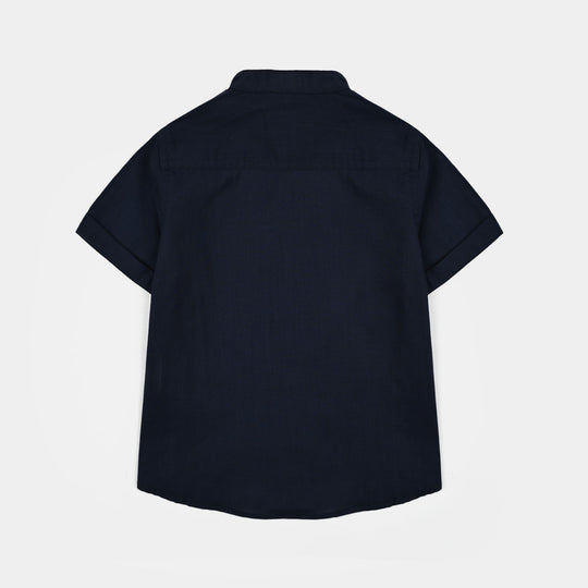 Boys Cotton Slub Casual Shirt H/S Rules-NAVY