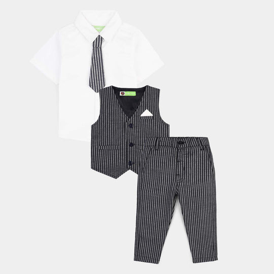 Infant Boys Yarn Dyed 3PC Suit - Navy Stripe