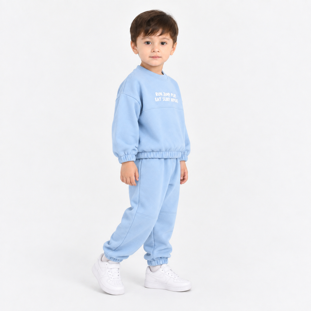 Infant Boys Cotton Terry 2 Piece Suit Sleep Repeat-Blue.Fog