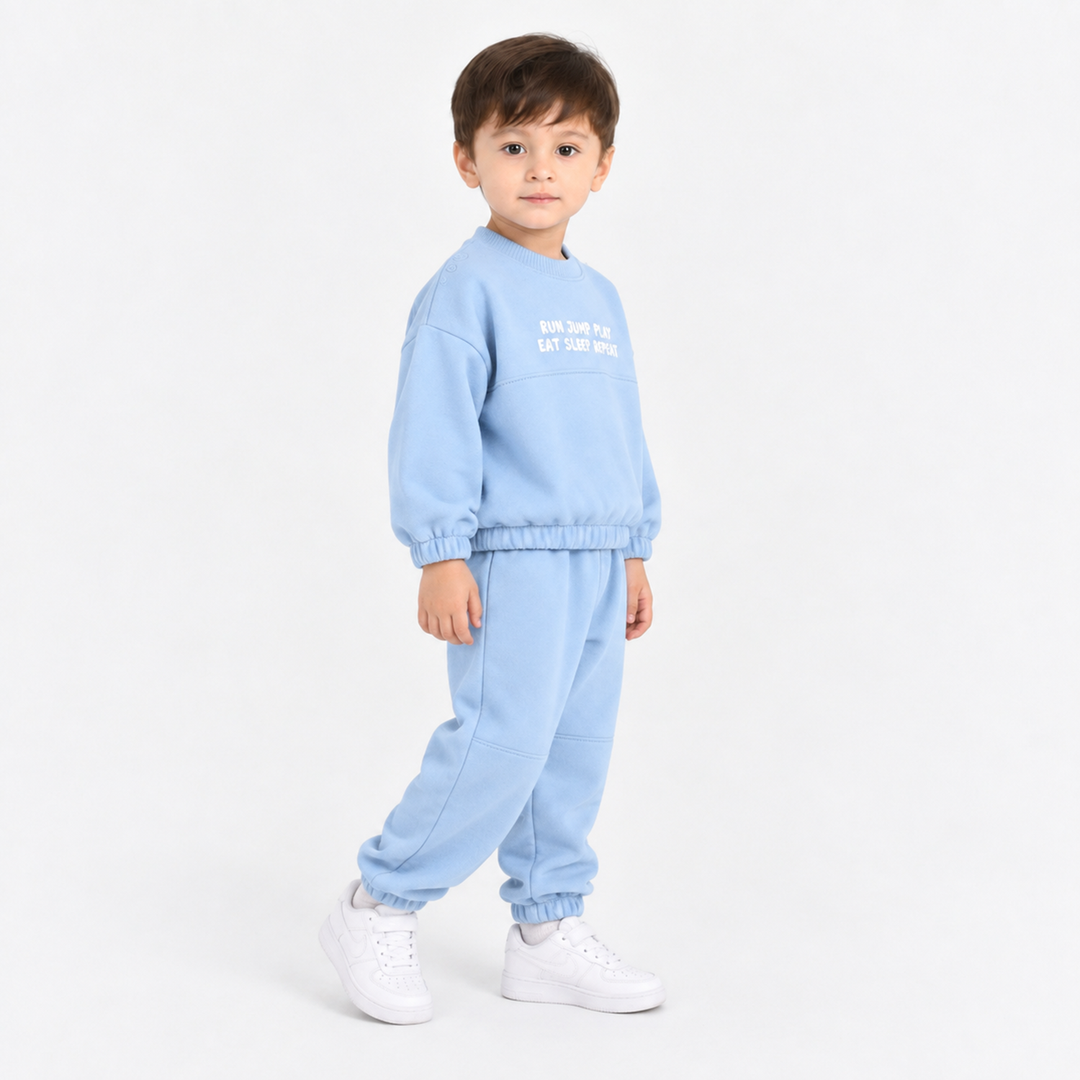 Infant Boys Cotton Terry 2 Piece Suit Sleep Repeat-Blue.Fog